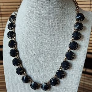 J. Crew Venus Flytrap Fly Trap Claw Prong Rivoli Pointed Stones Navy Necklace